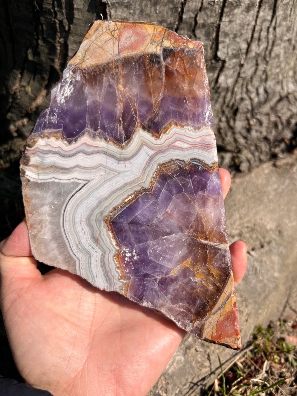 Amethyst (3) lace agate slab with stand | crystal